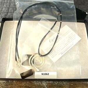 NIB Opulenza Designs.925 Sterling Silver & Leather Tassel Swirl Necklace ‼️